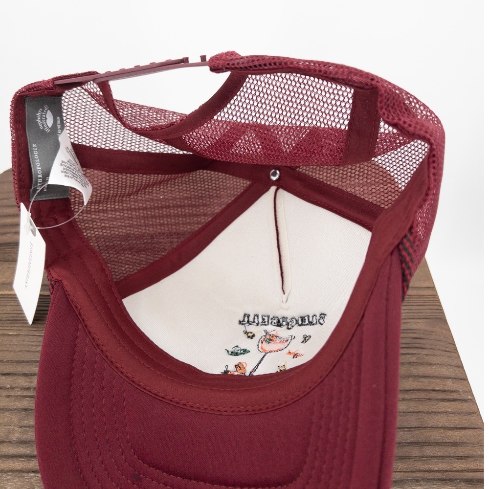 Anthropologie Nephthys Illustrated Sleighbell Spritz Trucker Hat Burgundy NWT - Picture 5 of 6